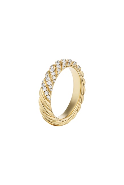 Sculpted Cable Ring, 18k Yellow Gold & Diamonds